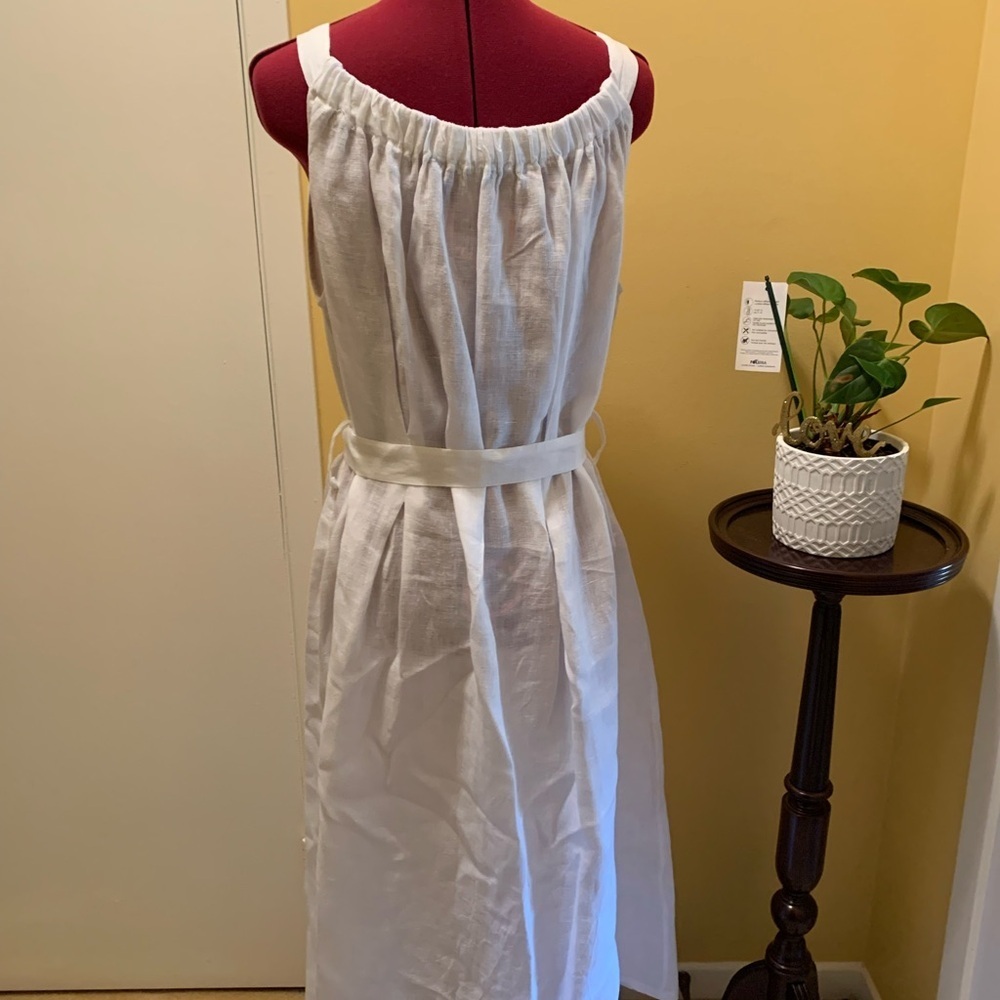 White Linen Sundress with Belt and Button detail - Picture 7 of 11